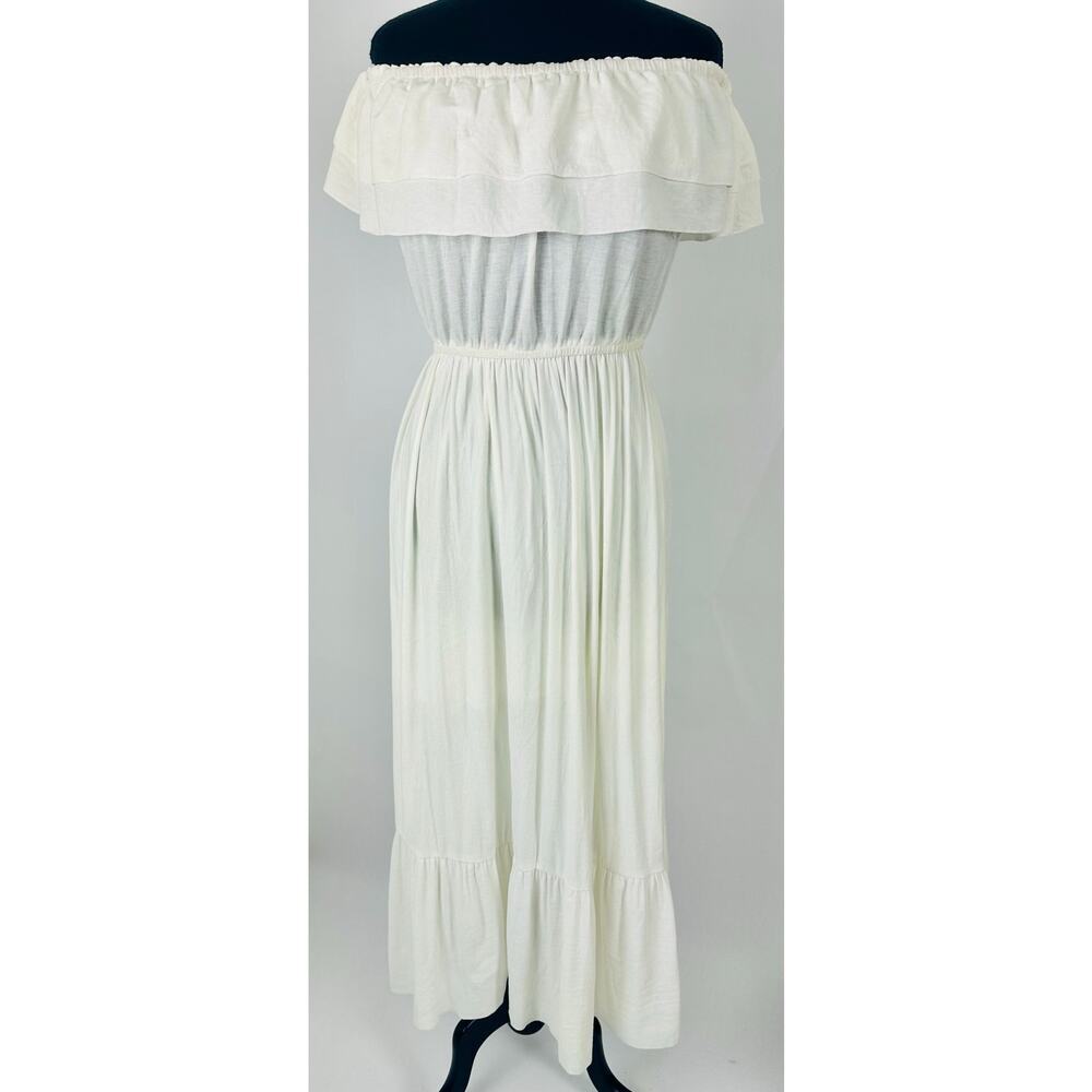 Anna-Kaci Large White Off the Shoulder Tiered Maxi Dress Boho Peasant Coastal